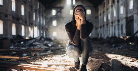 woman in an abandoned place