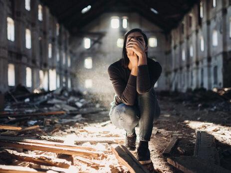 woman in an abandoned place