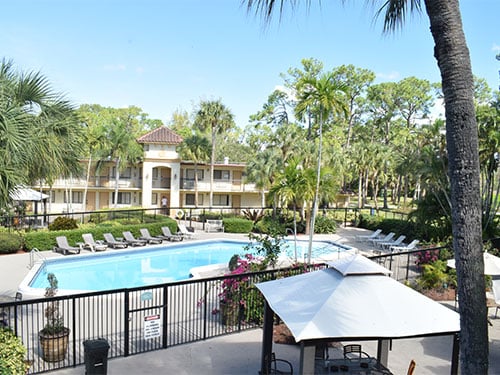 Residential treatment campus overlooking the outdoor swimming pool